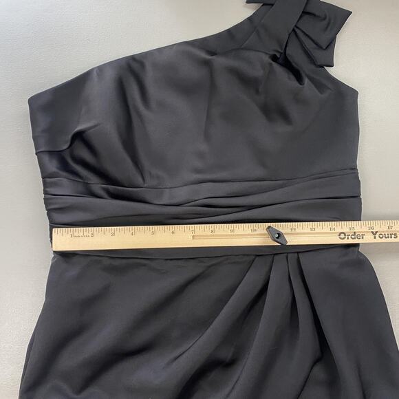 Davids Bridal Dress Women 14 Black Satin One Shoulder Bow Ruched Party LBD 84333 - Picture 8 of 13